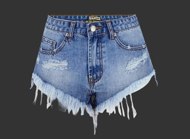 Women's Ripped Denim Summer Jean Shorts High Rise Hem Jeans Shorts