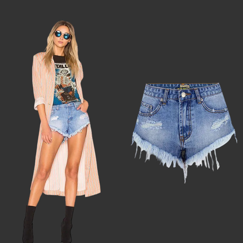 Women's Ripped Denim Summer Jean Shorts High Rise Hem Jeans Shorts