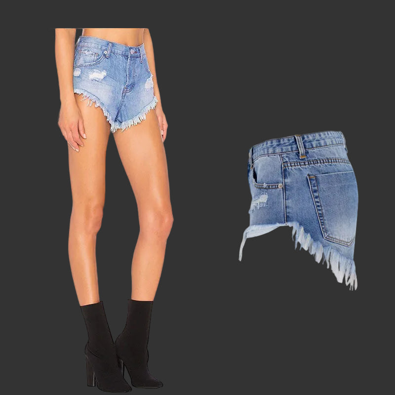 Women's Ripped Denim Summer Jean Shorts High Rise Hem Jeans Shorts