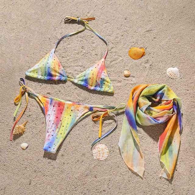 3-Piece Halter Bikini Set with Wrap Skirt