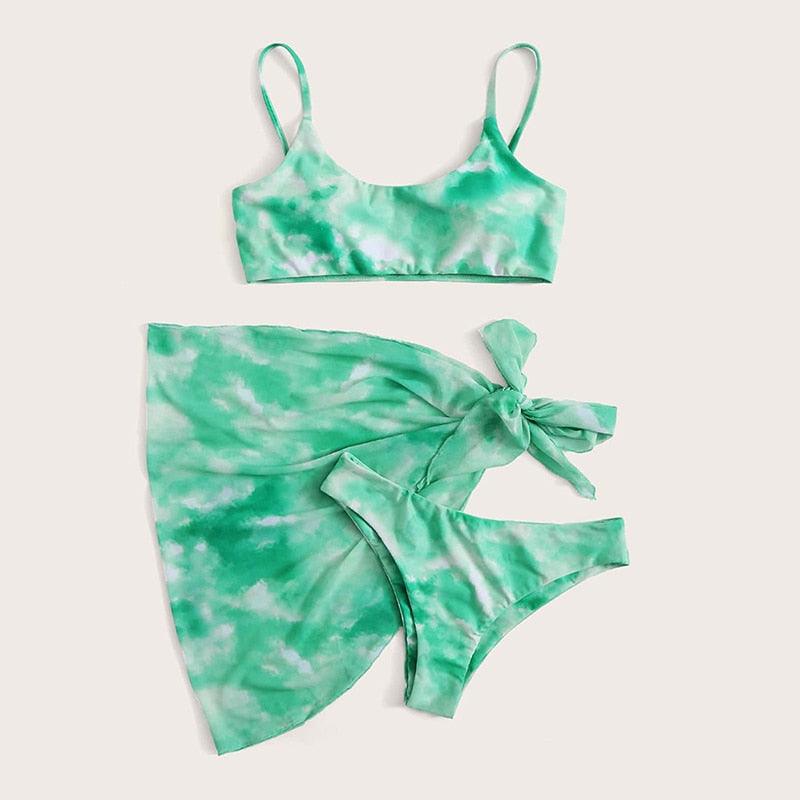 3-Piece Halter Bikini Set with Wrap Skirt