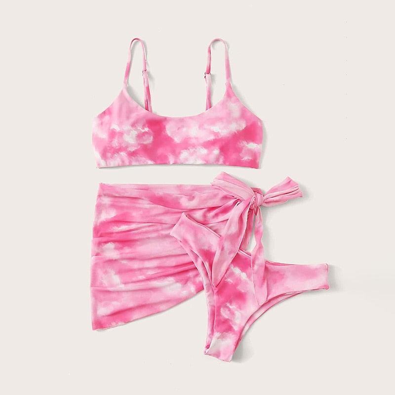 3-Piece Halter Bikini Set with Wrap Skirt