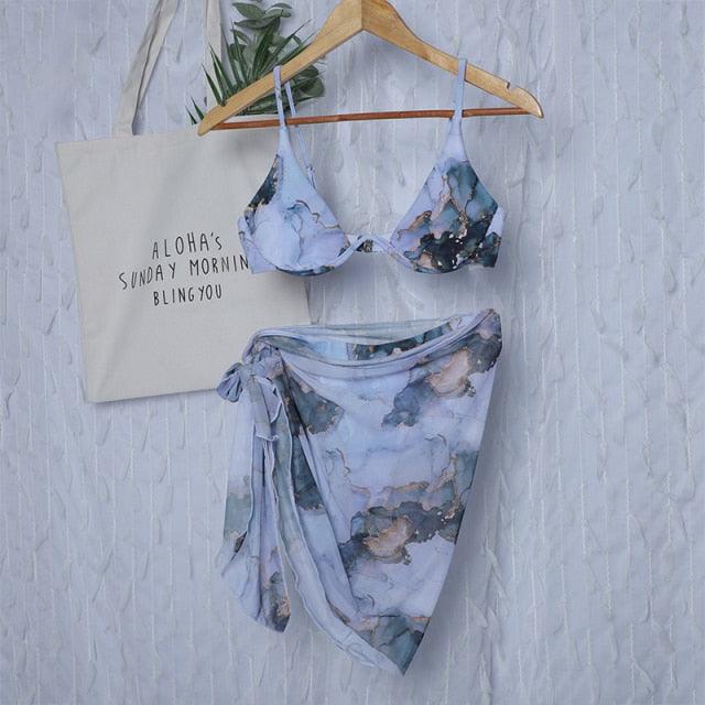 3-Piece Halter Bikini Set with Wrap Skirt