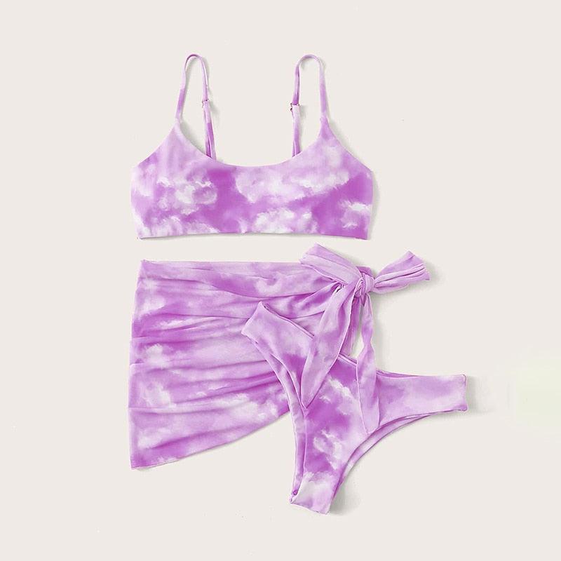 3-Piece Halter Bikini Set with Wrap Skirt