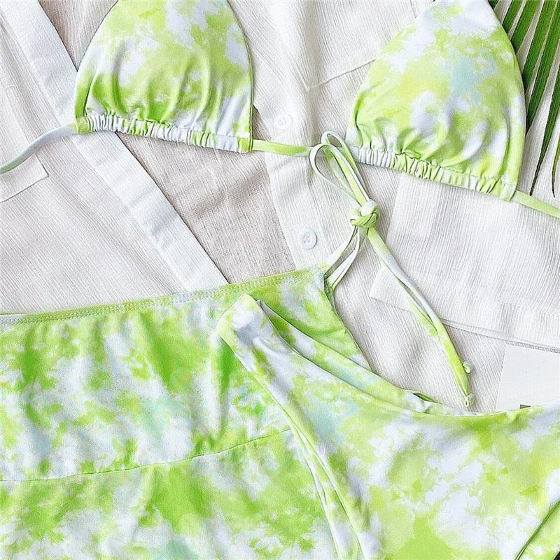 3-Piece Halter Bikini Set with Wrap Skirt