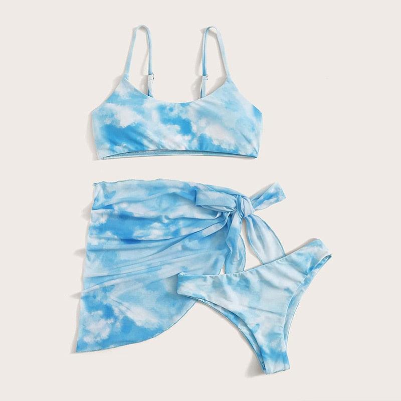 3-Piece Halter Bikini Set with Wrap Skirt