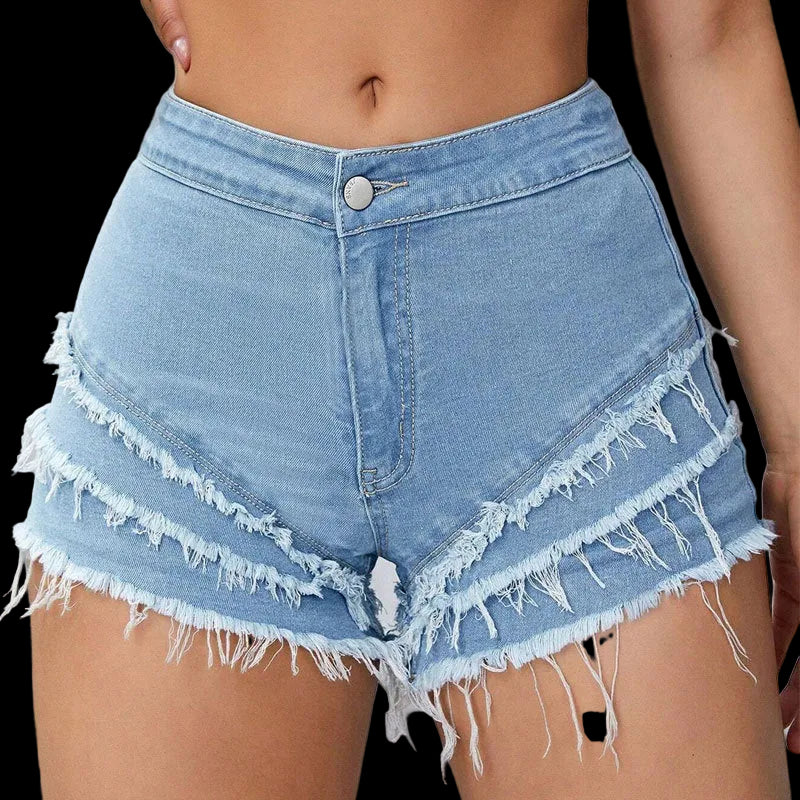 Slim-fit Stretchy Minimalist Patchwork Denim Shorts