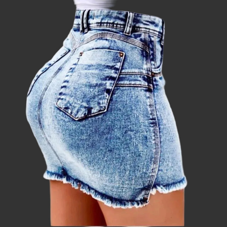 Women's Denim Shorts - Frayed Raw Hem Ripped Jeans Shorts