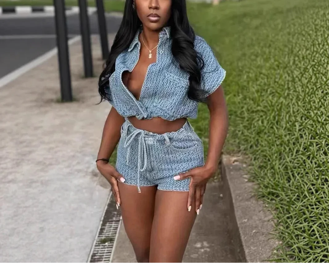 Denim Two-Piece Shorts Set