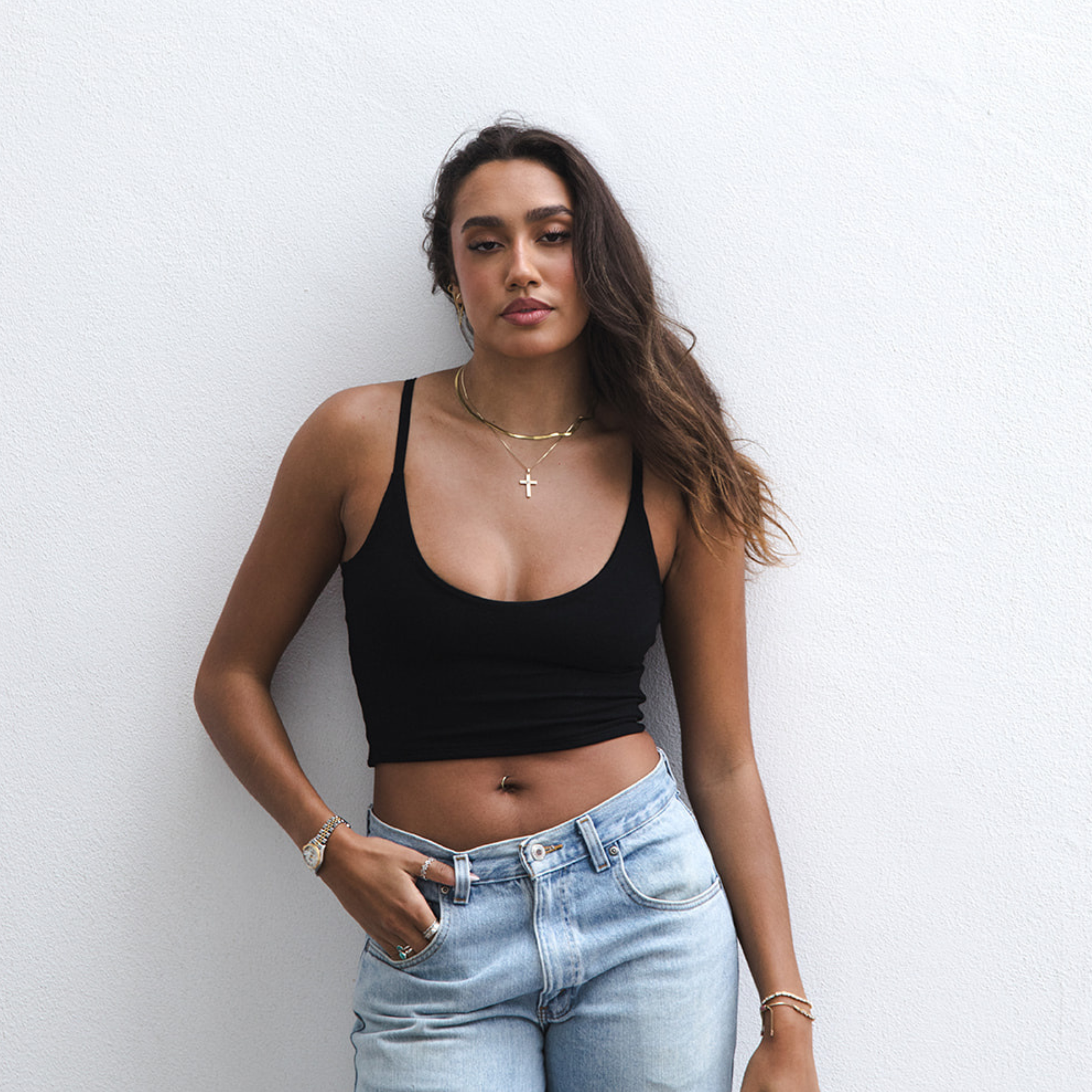 The Kyla - Double Layer Crop Top - Black