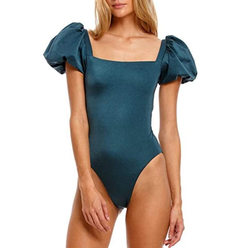 2-Piece High Waist Puff Sleeve Bikini Set