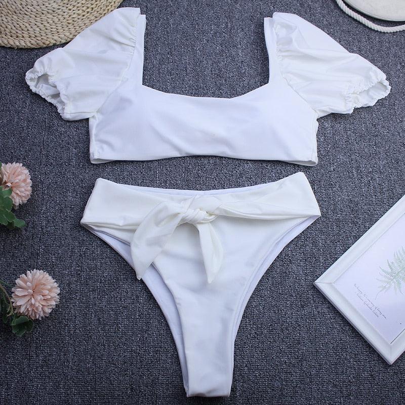 2-Piece High Waist Puff Sleeve Bikini Set
