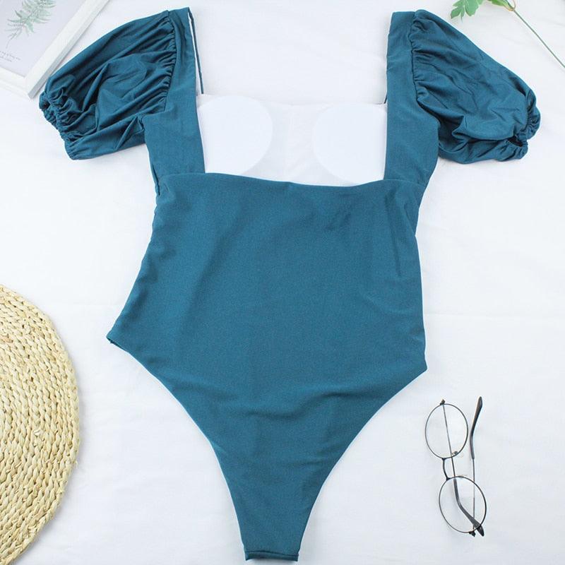 2-Piece High Waist Puff Sleeve Bikini Set