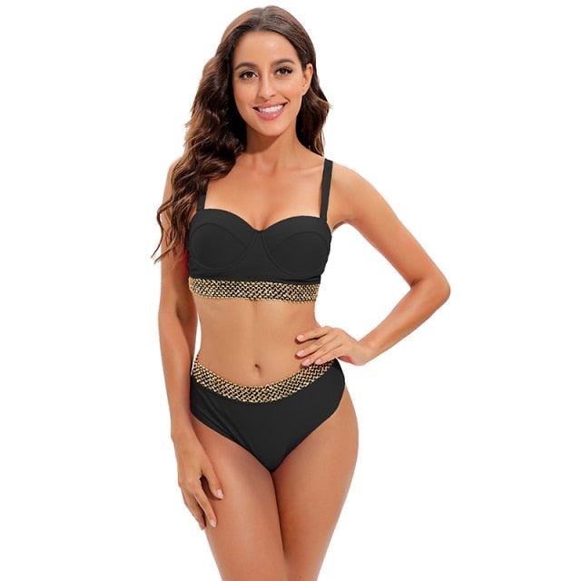 2-Piece High Waist Puff Sleeve Bikini Set