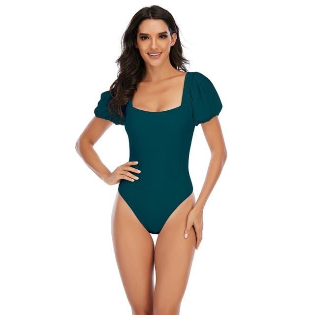 2-Piece High Waist Puff Sleeve Bikini Set