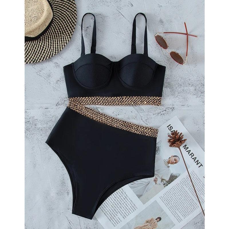 2-Piece High Waist Puff Sleeve Bikini Set