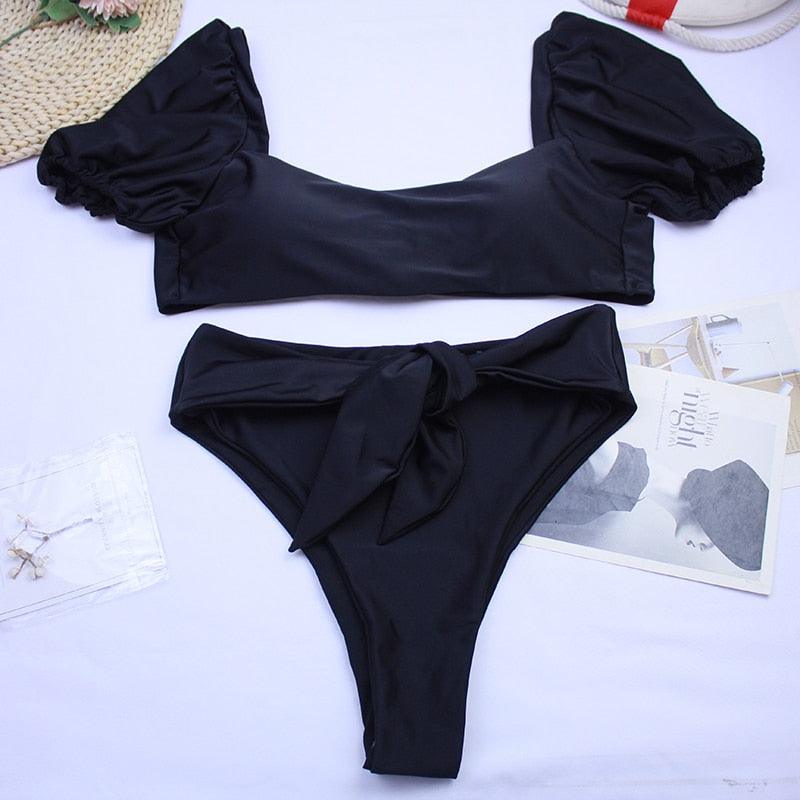 2-Piece High Waist Puff Sleeve Bikini Set