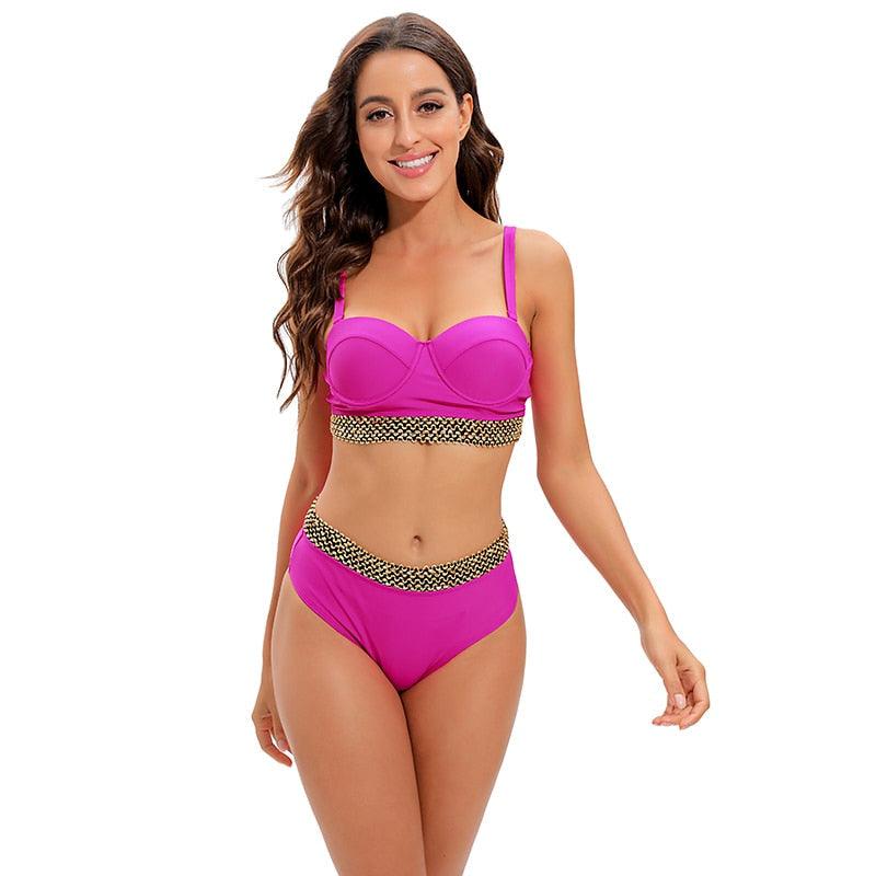 2-Piece High Waist Puff Sleeve Bikini Set