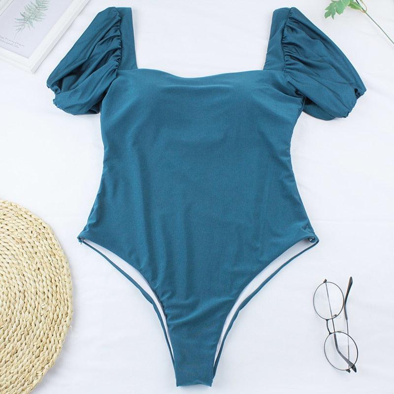 2-Piece High Waist Puff Sleeve Bikini Set