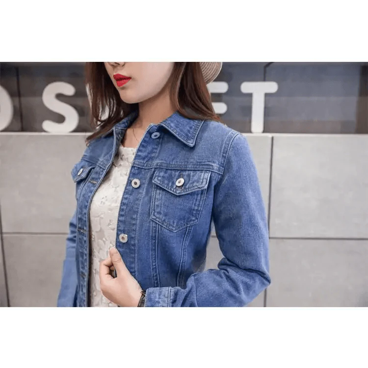 Women Solid Denim Jacket Women Short Overcoat