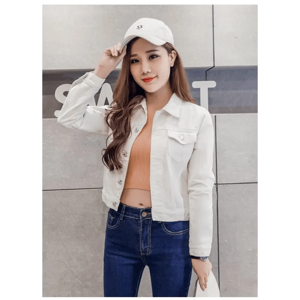 Women Solid Denim Jacket Women Short Overcoat