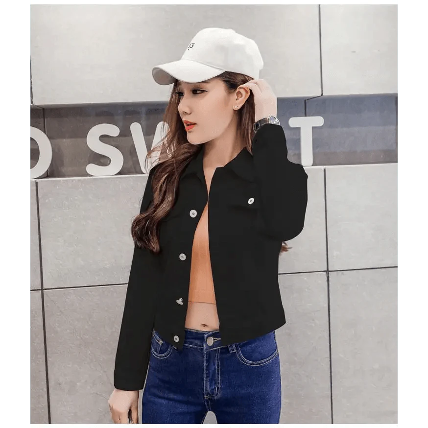 Women Solid Denim Jacket Women Short Overcoat