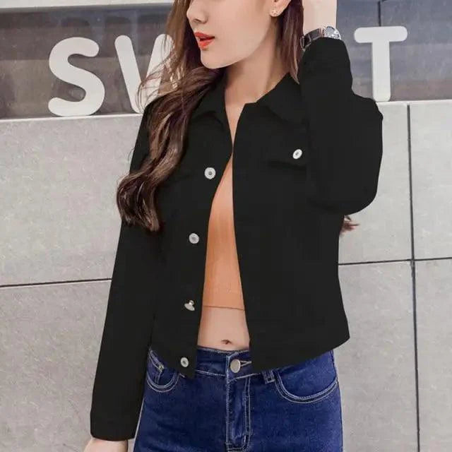 Women Solid Denim Jacket Women Short Overcoat