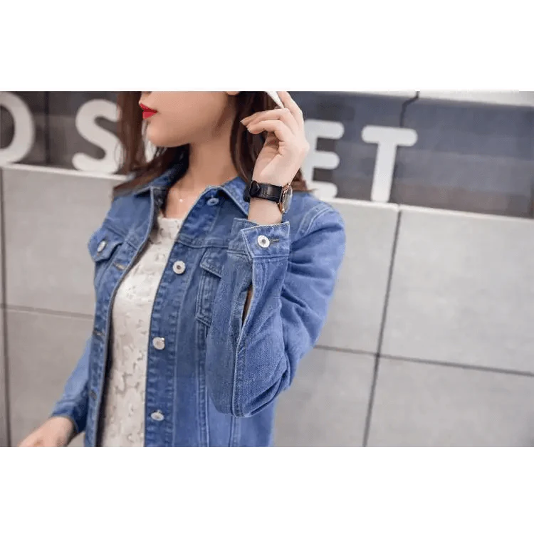 Women Solid Denim Jacket Women Short Overcoat