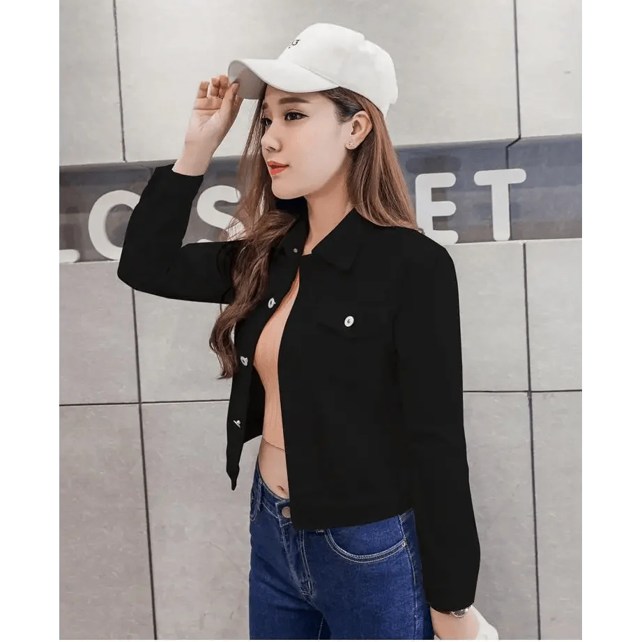 Women Solid Denim Jacket Women Short Overcoat