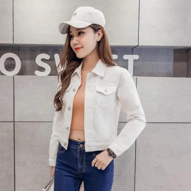 Women Solid Denim Jacket Women Short Overcoat