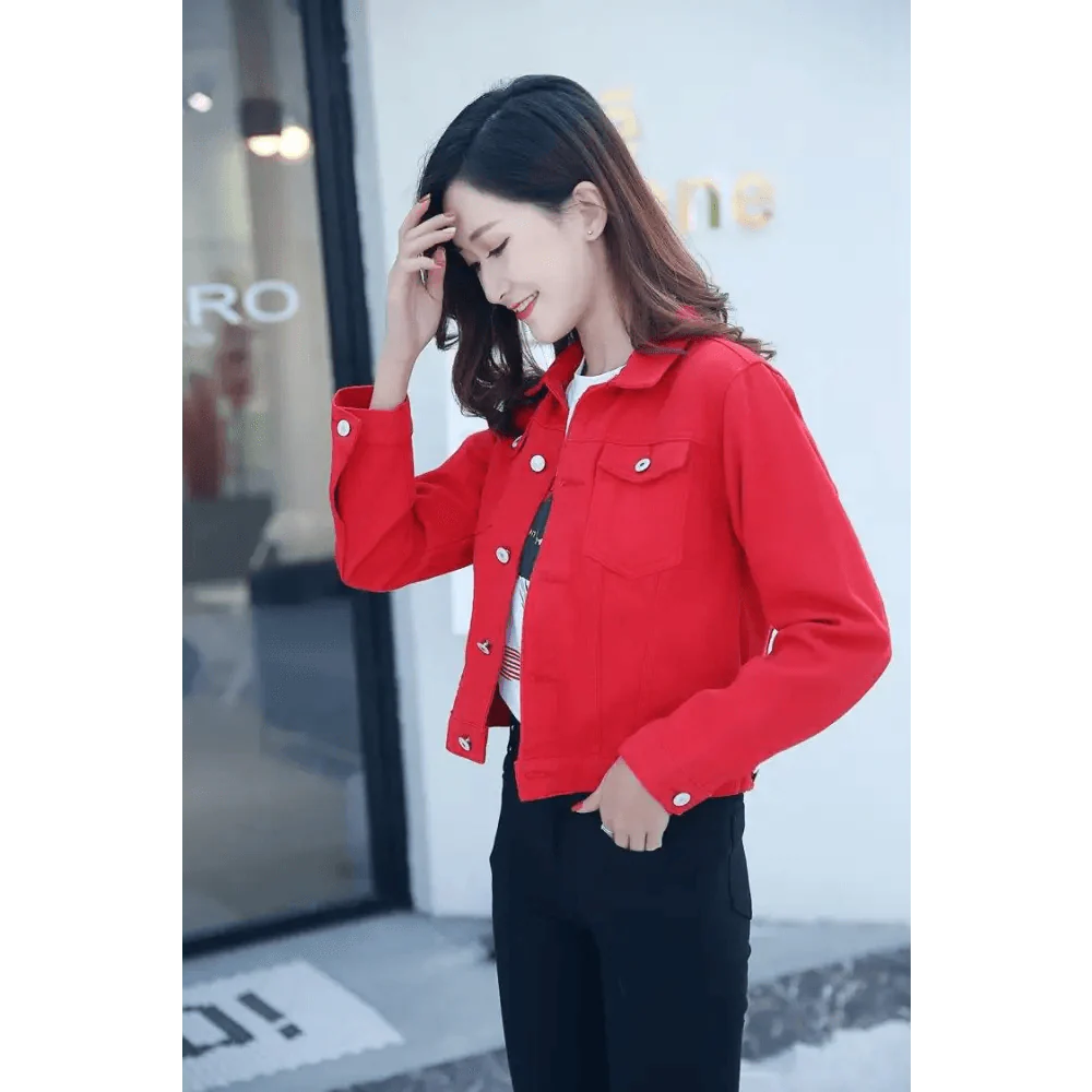 Women Solid Denim Jacket Women Short Overcoat
