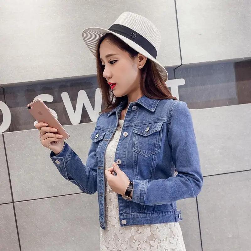 Women Solid Denim Jacket Women Short Overcoat