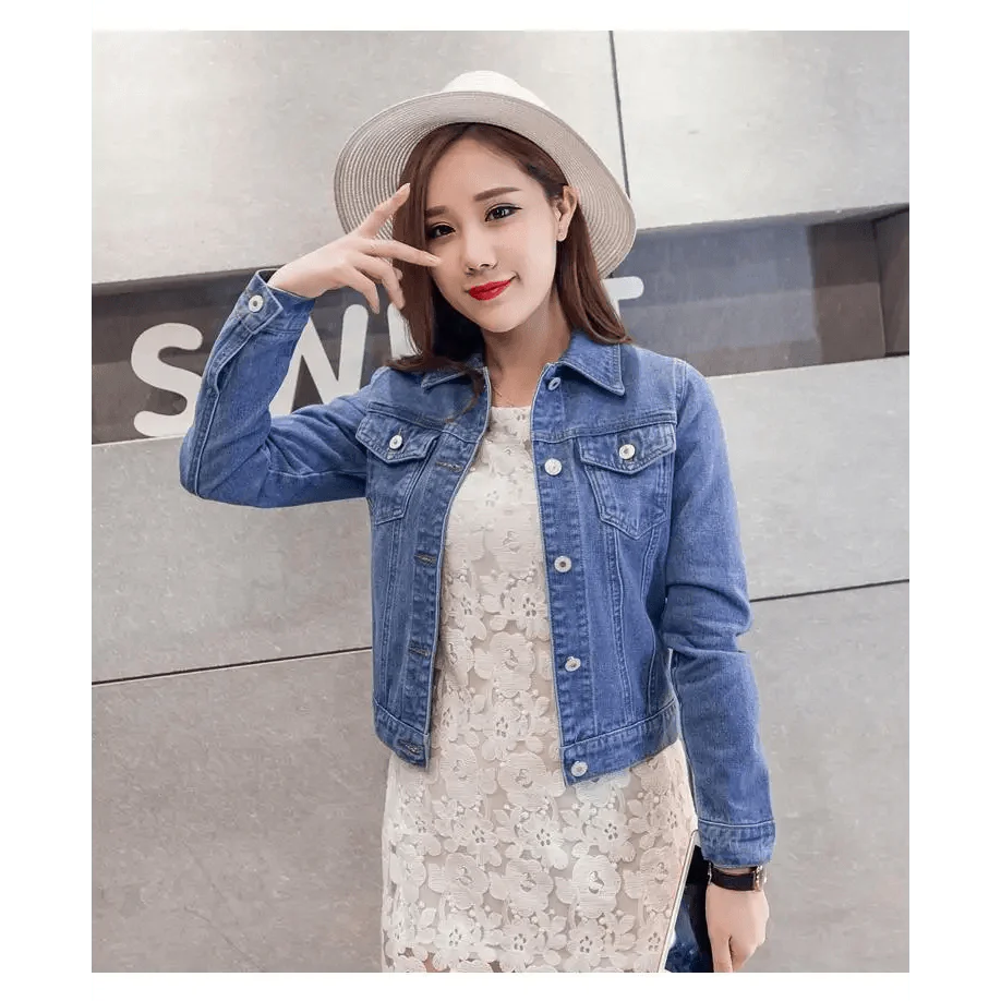 Women Solid Denim Jacket Women Short Overcoat