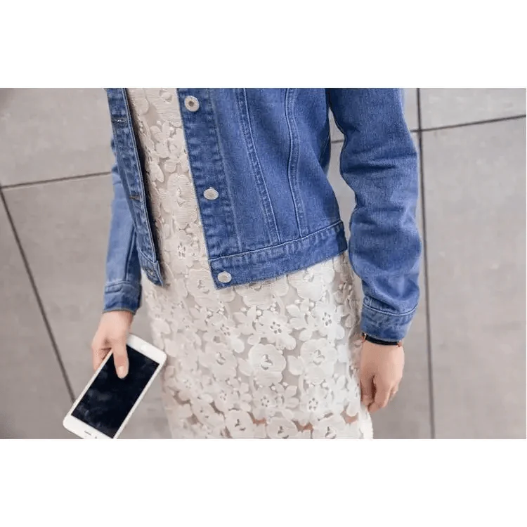 Women Solid Denim Jacket Women Short Overcoat