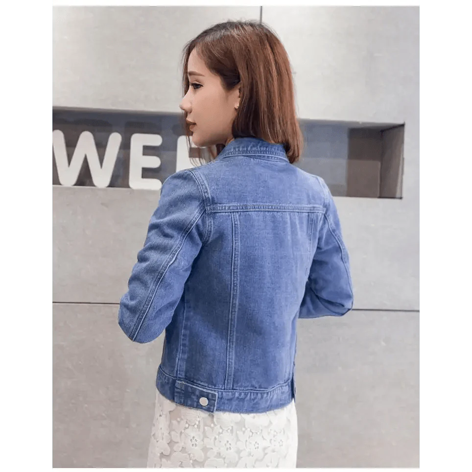 Women Solid Denim Jacket Women Short Overcoat