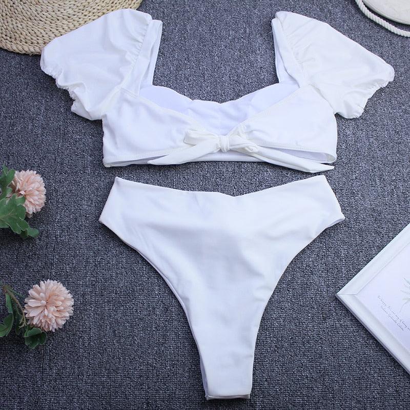 2-Piece High Waist Puff Sleeve Bikini Set