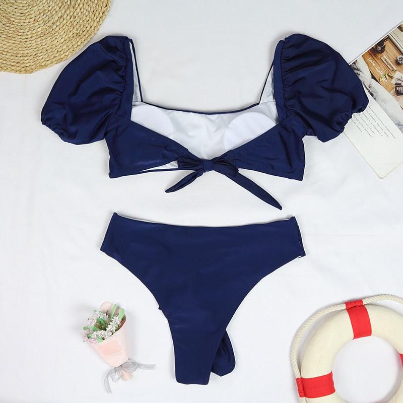 2-Piece High Waist Puff Sleeve Bikini Set