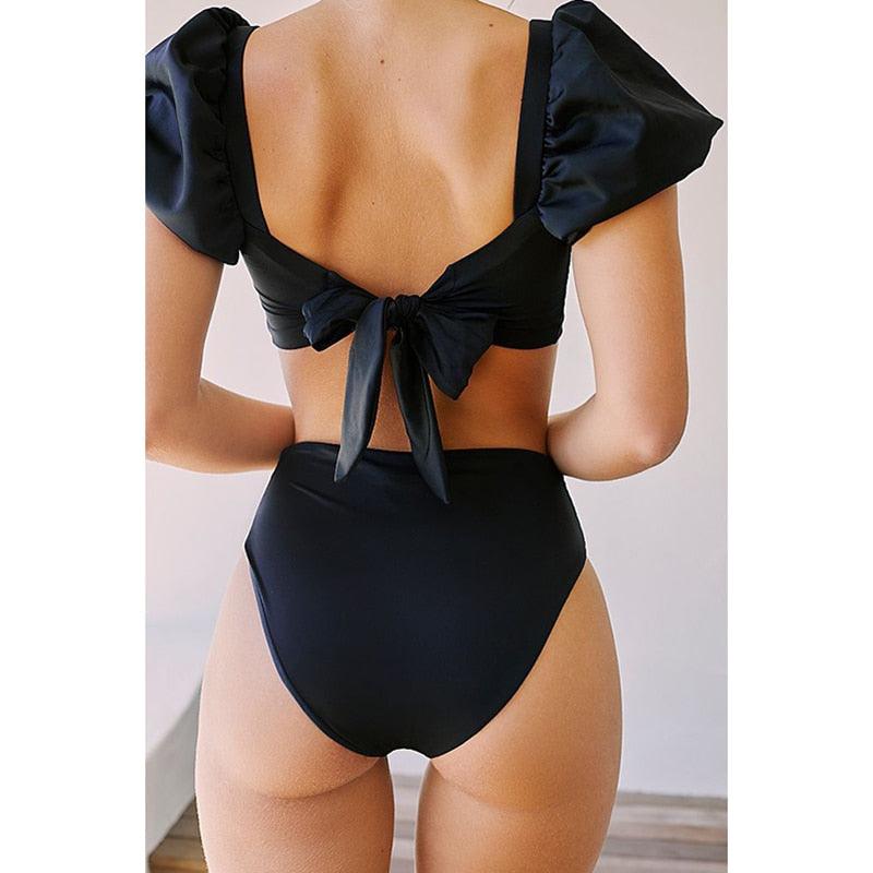 2-Piece High Waist Puff Sleeve Bikini Set