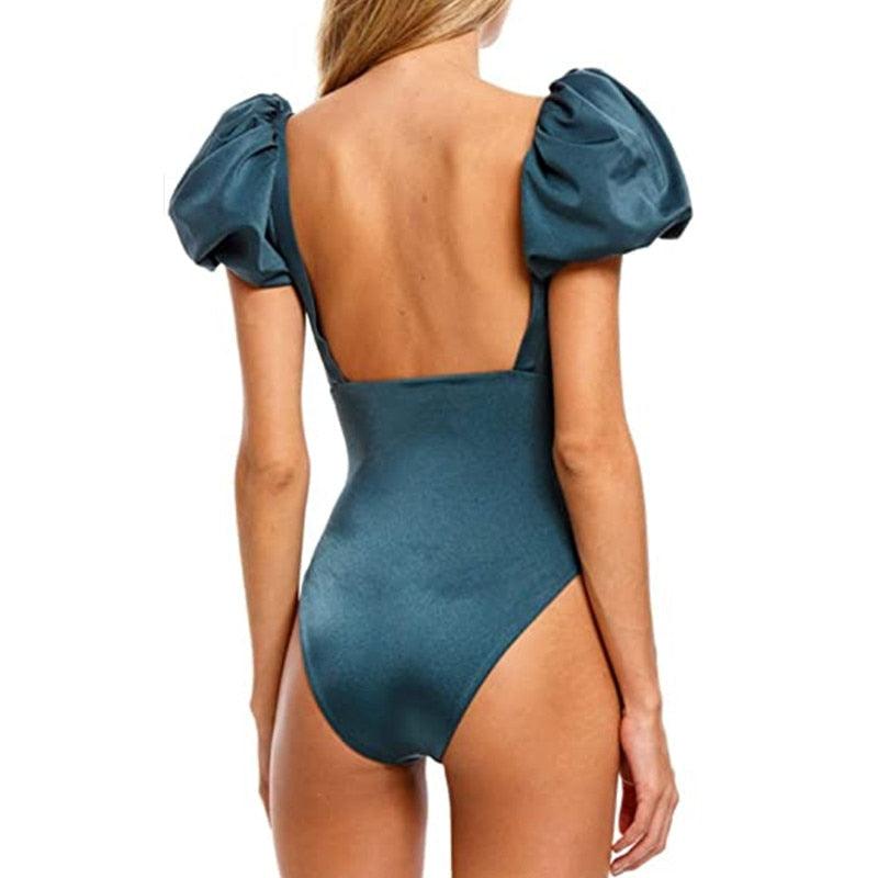 2-Piece High Waist Puff Sleeve Bikini Set