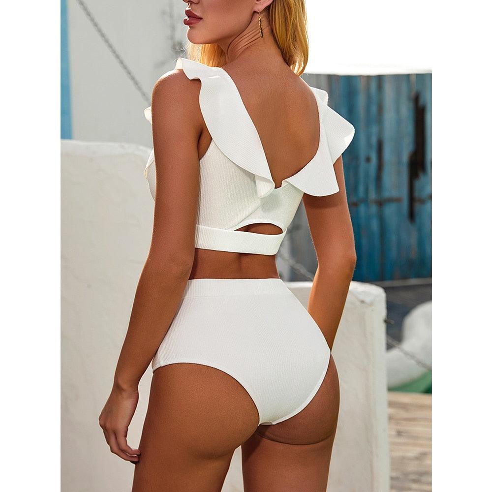 2-Piece High Waist Puff Sleeve Bikini Set