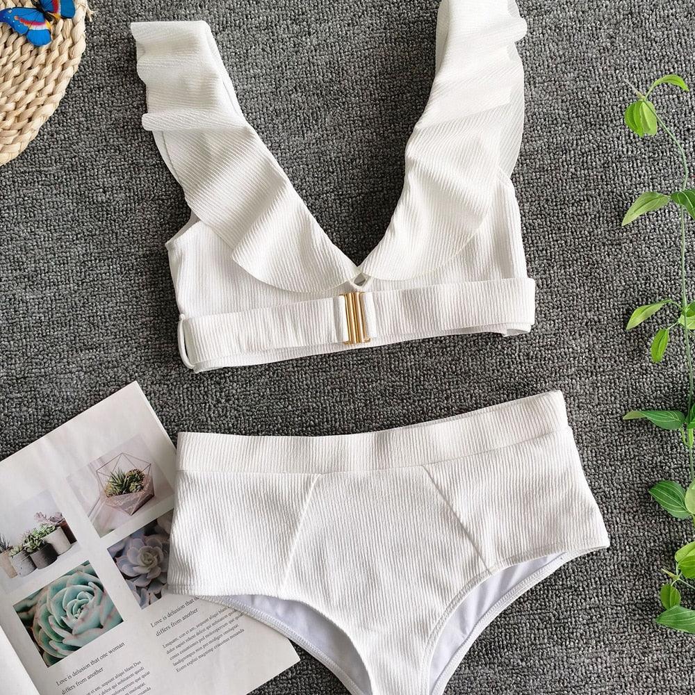 2-Piece High Waist Puff Sleeve Bikini Set