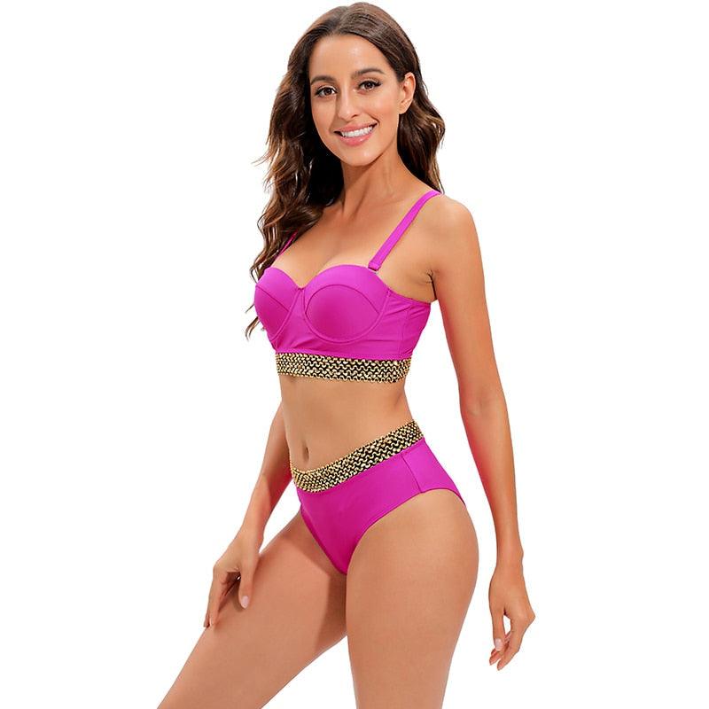 2-Piece High Waist Puff Sleeve Bikini Set