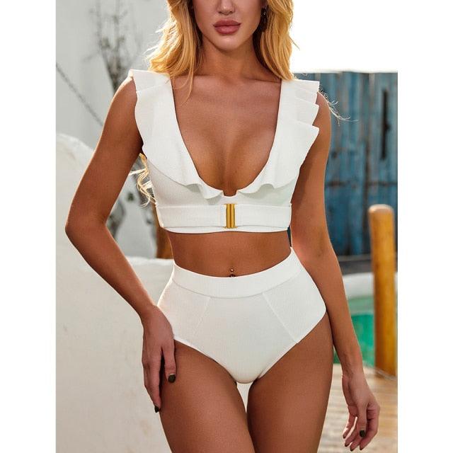 2-Piece High Waist Puff Sleeve Bikini Set