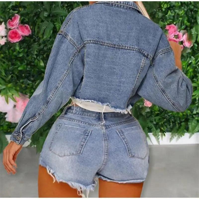 Unique Design Women's Denim Cropped Jacket