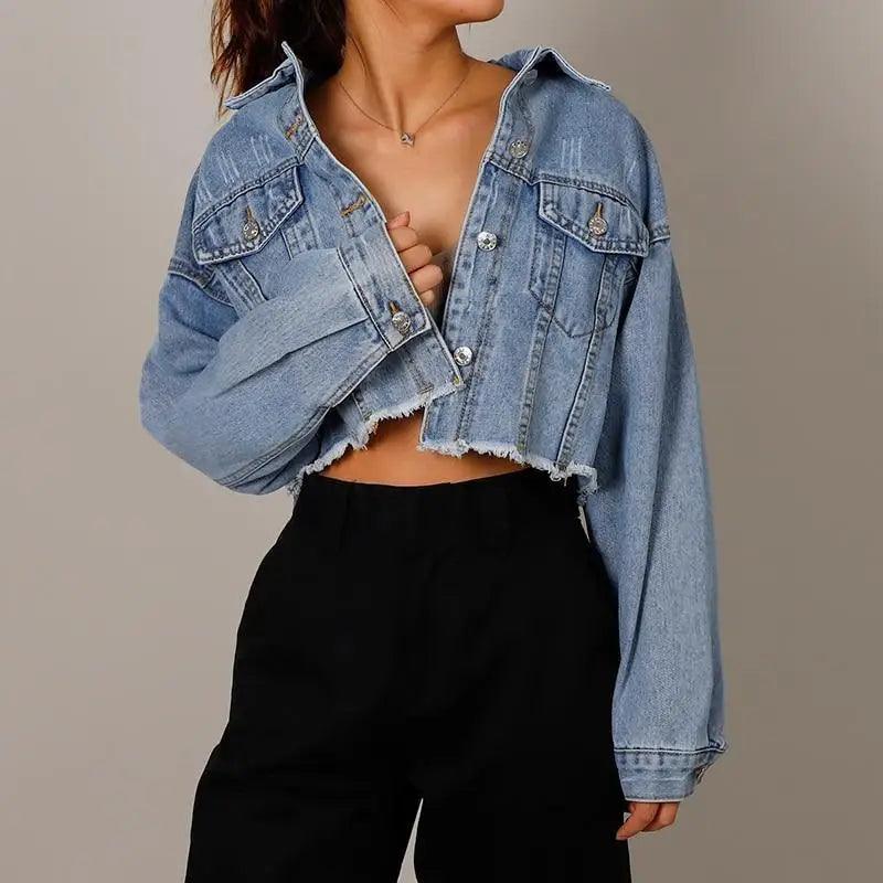 Unique Design Women's Denim Cropped Jacket