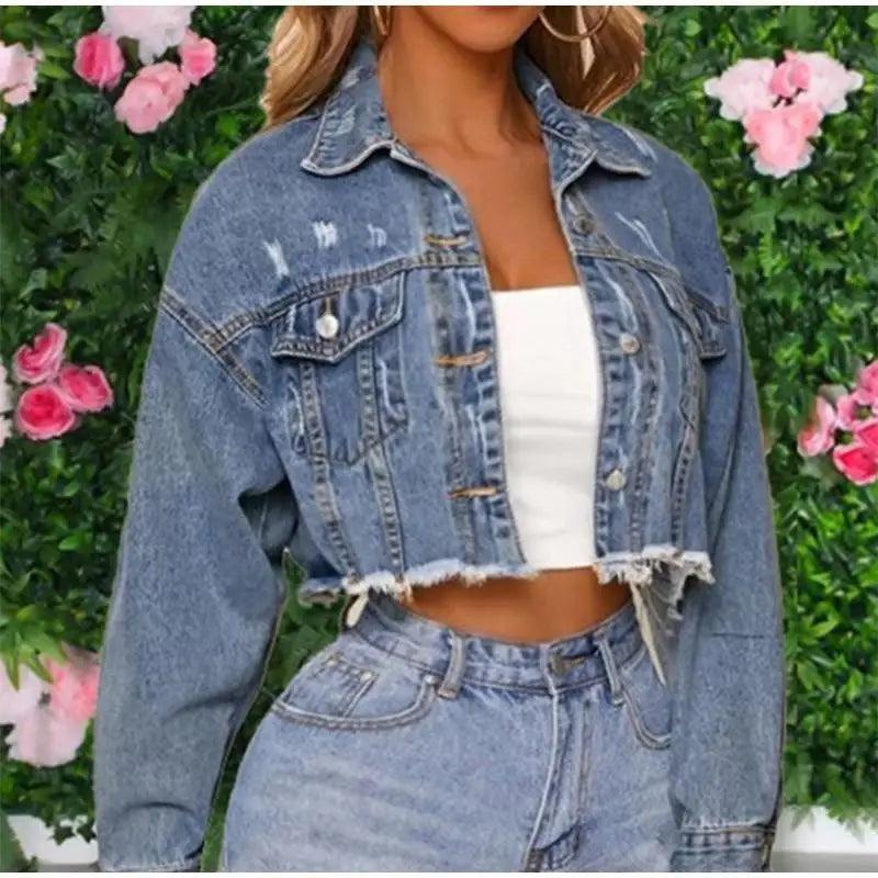 Unique Design Women's Denim Cropped Jacket