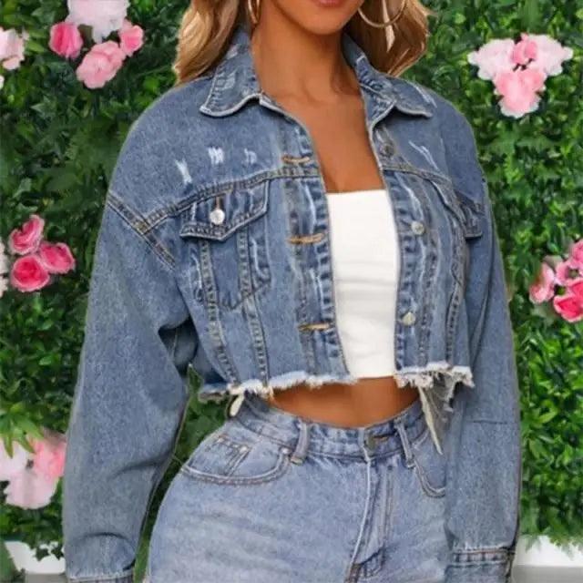 Unique Design Women's Denim Cropped Jacket