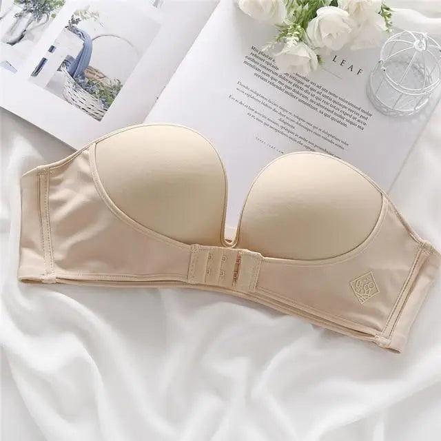 Vintage Front Closure Push-Up Bra – Strapless Seamless Bralette