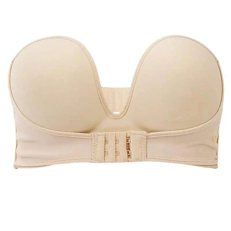 Vintage Front Closure Push-Up Bra – Strapless Seamless Bralette