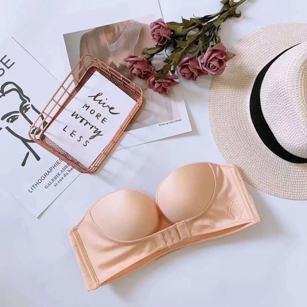 Vintage Front Closure Push-Up Bra – Strapless Seamless Bralette